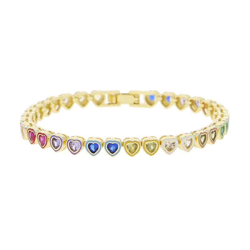 rainbow colorful mini love hearts zircon Bracelet Women Men hip hop Iced Out Bg Cubic Zirconia Couple Jewelry Gift