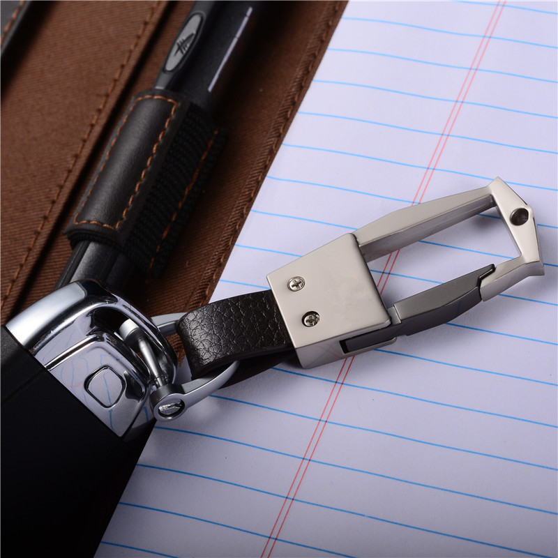 QOONG Custom Lettering Men Metal Leather Keychain Detachable Car Key Ring Horseshoe Buckle Key Chain Waist Hanged Key Holder Y65