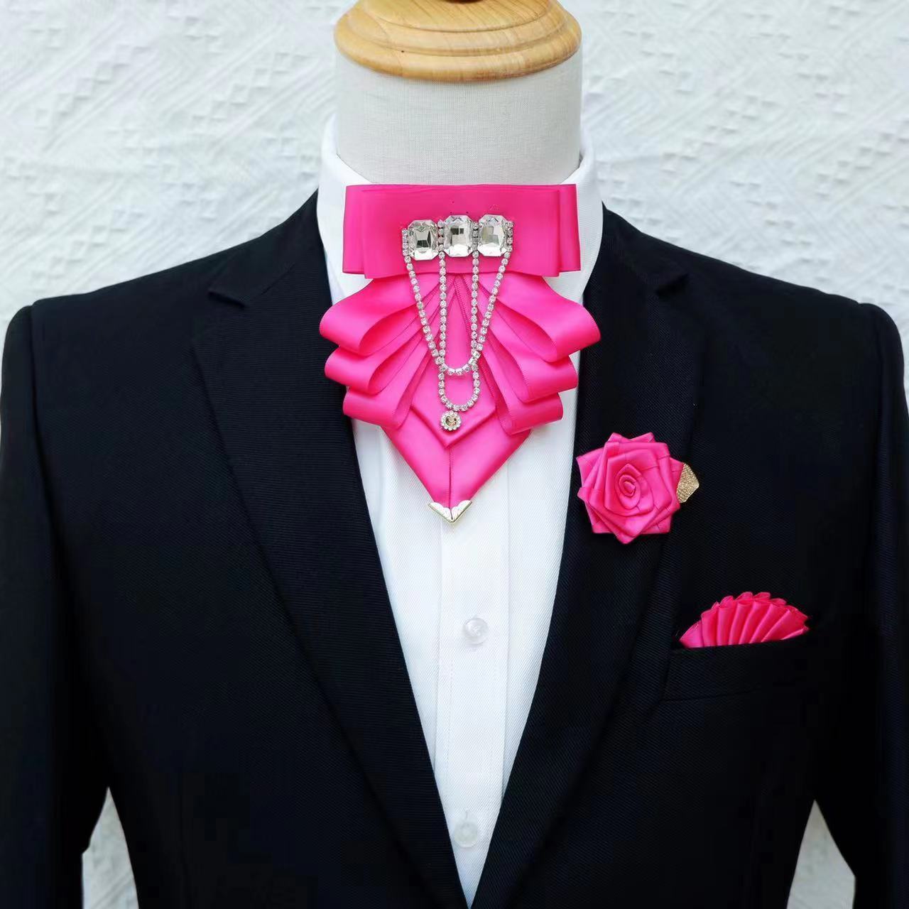 Bow Ties Original White Fringed Tie Brooch Set Men''s British Korean Business Dress Wedding Bowtie Pocket Towel Pin 230718