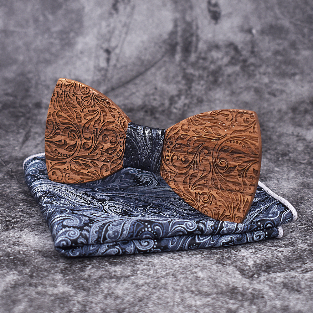Bow Ties Wooden Mens bow Tie Wood Neck Set for Men Suits Handkerchief Cufflinks Gravatas Wedding Vestidos Corbatas 230718