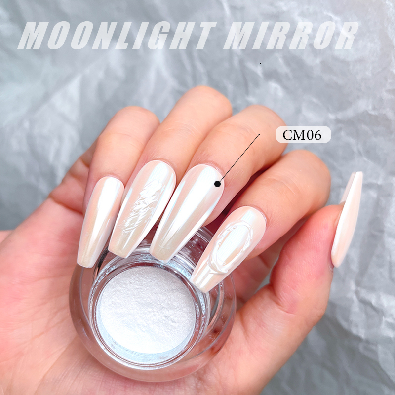 Nail Glitter HNDO Aurora Moonlight White Chromium Nail Powder Professional DIY Handmade Nail Decoration CM Series All 11 Colors Wholesale 230718