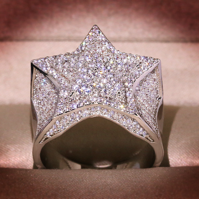 Wedding Rings Hip Hop Five Star Rings Men's Gold Silver Color Iced Out Cubic Zirconia Jewelry Ring Gifts Couple Wedding Rings Women Jewelry 23071