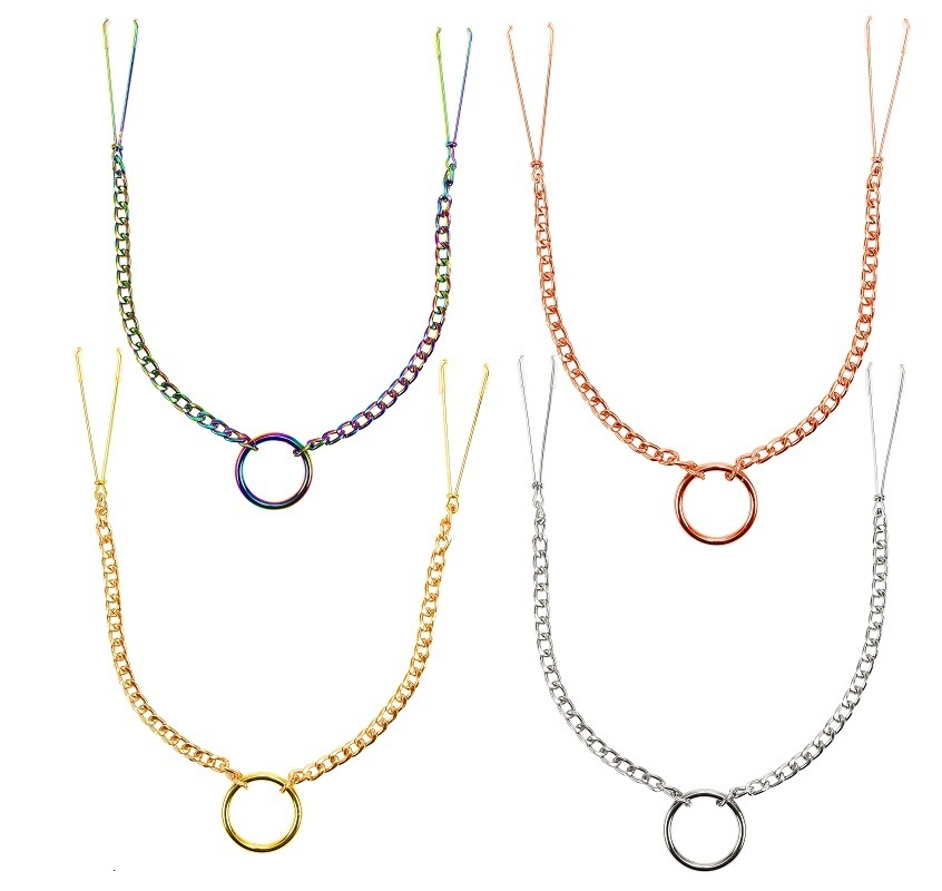 Adult Toys Colorful metal cushion clip chain set womens rainbow chest restraint sex toy 230719