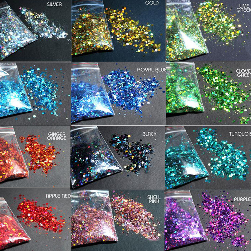 Nail Glitter 1KG 1000g holographic nail hexagonal glitter powder mixed block sequins DIY symphonic nail art sheet decoration s# 230718