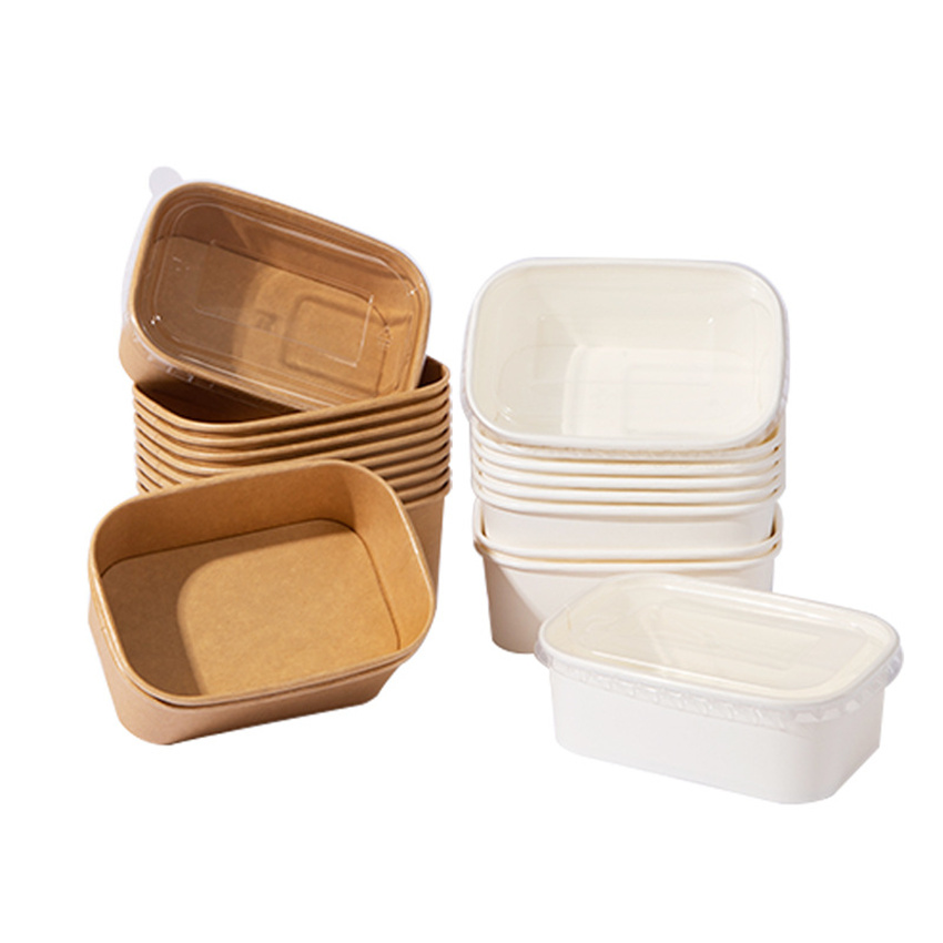 Disposable Kraft Paper Salad Bowl 500ml 750ml 1000ml Meal Prep Containers with PP Lids