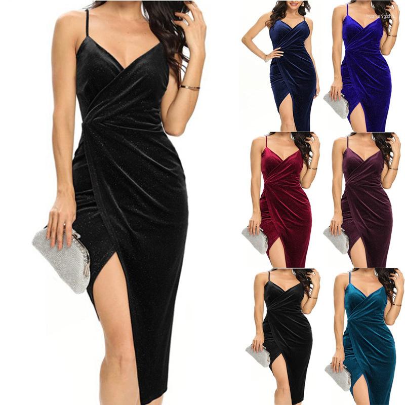 Casual Dresses Zoctuo Long Maxi Dress Split Skirts Vestidos Clothing Robe Fashion Chic Straps Bling Gilded ladies Nightclub Evening