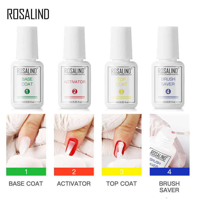 Nail Glitter ROSALIND Nail Dipping Powder Set Art Decoration Esmalte Semi Permanent Resin Sparkling Crystal Acrylic Nail Powder Basic Coating Set 2307