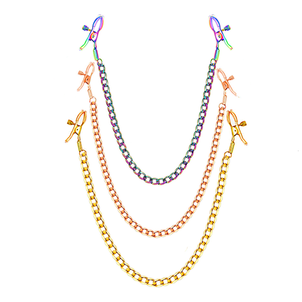 Adult Toys Colorful metal cushion clip chain set womens rainbow chest restraint sex toy 230719