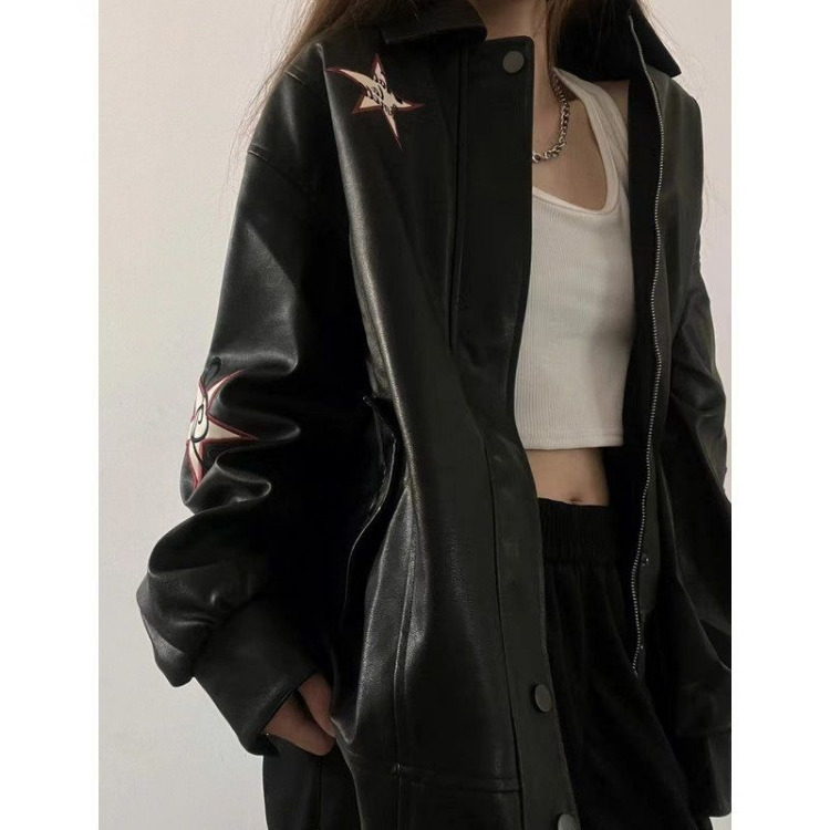 Women s Jackets Streetwear for Women Fashion Harajuku Vintage Embroidery PU Coat Y2k Tops Oversized Outwear Casual Korean Ropa Mujer 230718