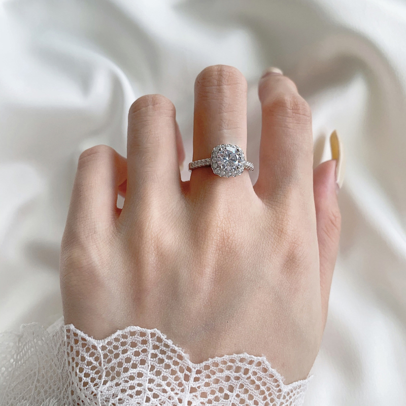 Wedding Rings Real 925 Sterling Silver Ring For Women Square Round 1CT 2CT 3CT Brilliant Diamond Finger Band Wedding Jewelry Gift 230718