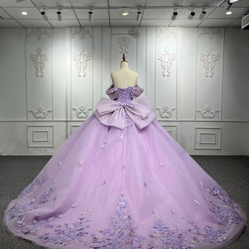 Glitter Lavender Sweetheart Quinceanera Princess Prom Party Dresses D Wers Applique Ball Gown Sweet Dress For Girls Ress