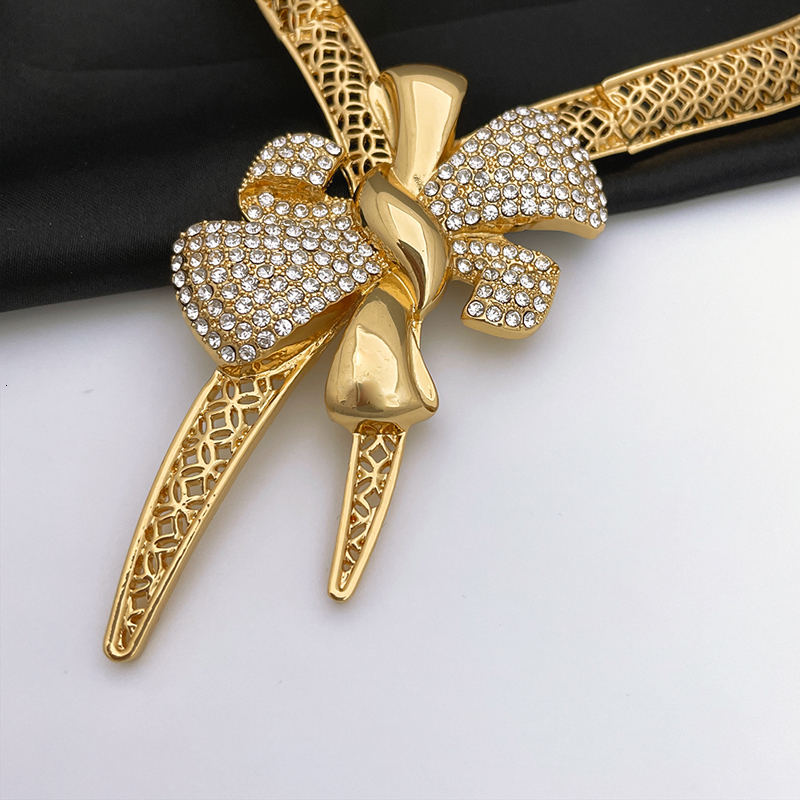Wedding Jewelry Sets Italy Gold Plated Jewelry Sets For Women Bowknot Shape Dubai Jewelry Gold Color Necklace Set Wedding Party Gift 230719