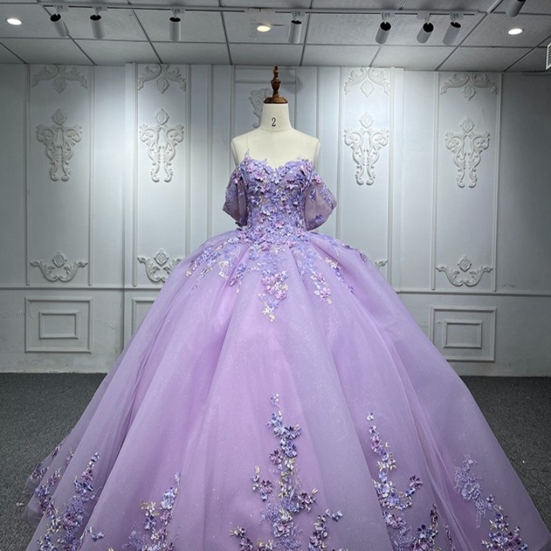 Glitter Lavender Sweetheart Quinceanera Princess Prom Party Dresses D Wers Applique Ball Gown Sweet Dress For Girls Ress