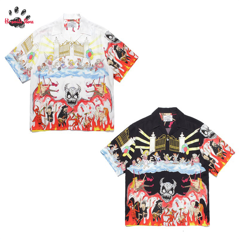 Mens Casual Shirts Beach WACKO MARIA Button Lapel Hawaiian Style Top Summer Street Clothing 230718