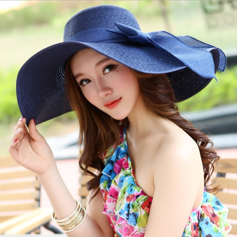Wide Brim Hats Bucket Hats Summer Wide Brim Straw Hats Big Sun Hats For Women UV Protection Panama Floppy Beach Hats Ladies Bow Hat Chapeau Femme 2307