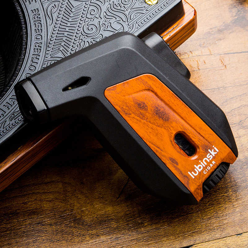 LUBINSKI Luxury 3 Torch Metal Lighter Jet Turbine Outdoor Barbecue Kitchen Butane No Gas Windproof Cigar Accessory Gift Men O5GZ W260202