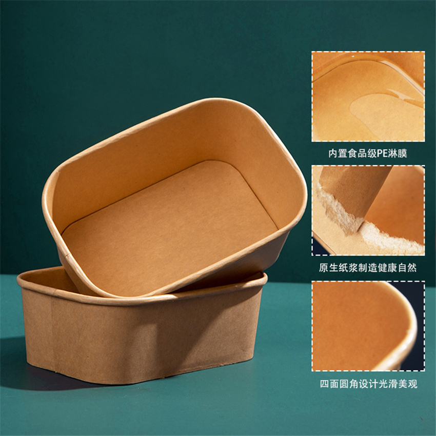 Disposable Kraft Paper Salad Bowl 500ml 750ml 1000ml Meal Prep Containers with PP Lids