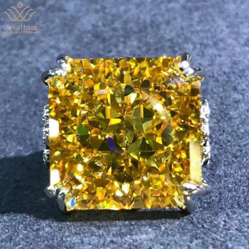 Wedding Rings WUIHA Top Quality 925 Sterling Silver 3EX 20CT VVS Yellow Created e Wedding Engagement Customized Ring Fine Jewelry 230718