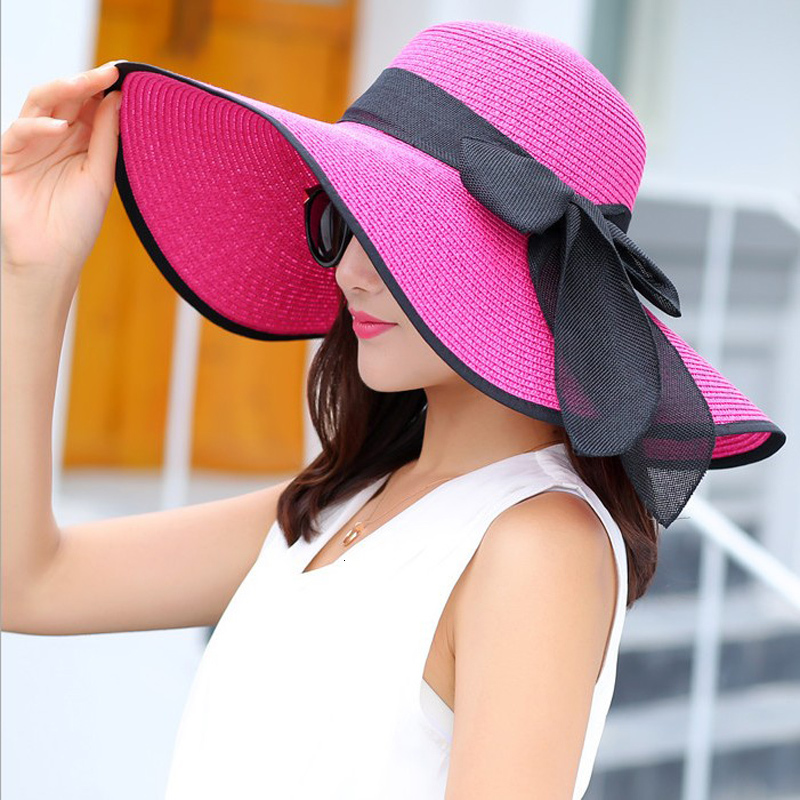 Wide Brim Hats Bucket Hats Summer Wide Brim Straw Hats Big Sun Hats For Women UV Protection Panama Floppy Beach Hats Ladies Bow Hat Chapeau Femme 2307