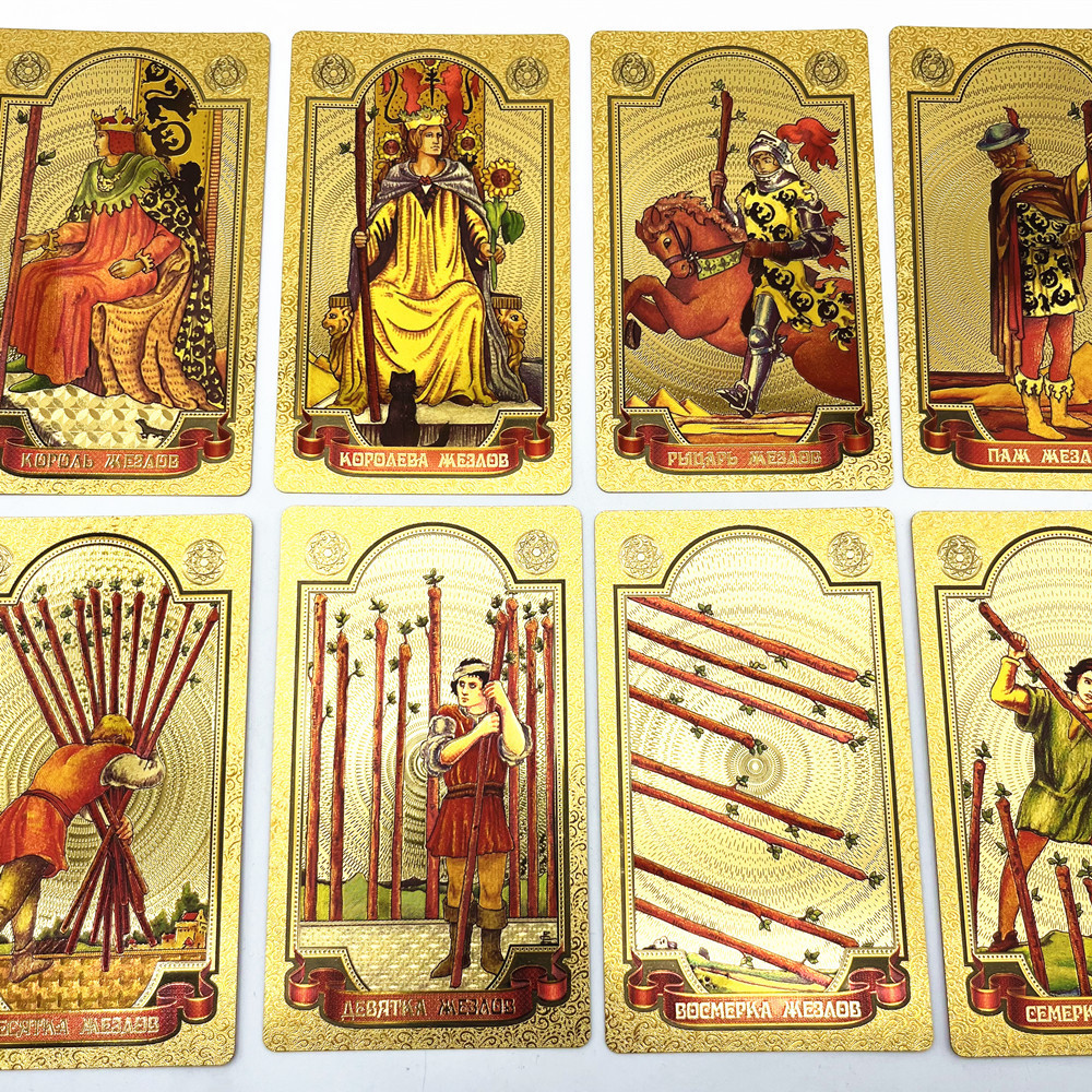 Outdoor Games Activities High Quality Plastic Tarot Gold Foil Russian English Divination Cards Deck Witch Board Game L751 230718
