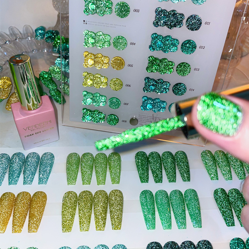 Nail Polish Green series neon reflection flash gel color laser gel nail polish semi permanent nail art flash gel 15 colors 230718