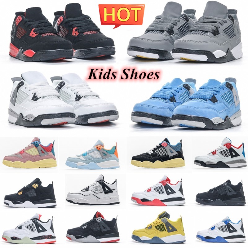 Kids 4s Basketball Shoes Black cat Toddler 4 red thunder white cement cool grey bred University Blue Military Chicago Boys Girls yellow Enfants Sneakers