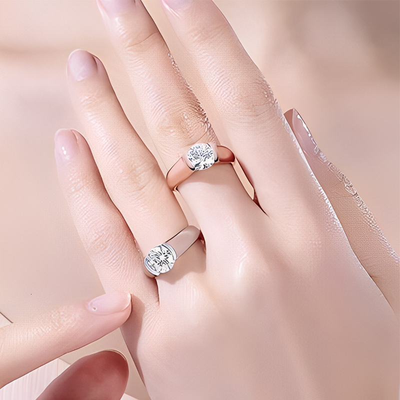 Wedding Rings COSFIX 2ct Diamond Engagement Rose Rings For Women 100% 925 Sterling Silver Bridal Wedding Band Bezel Setting 230718