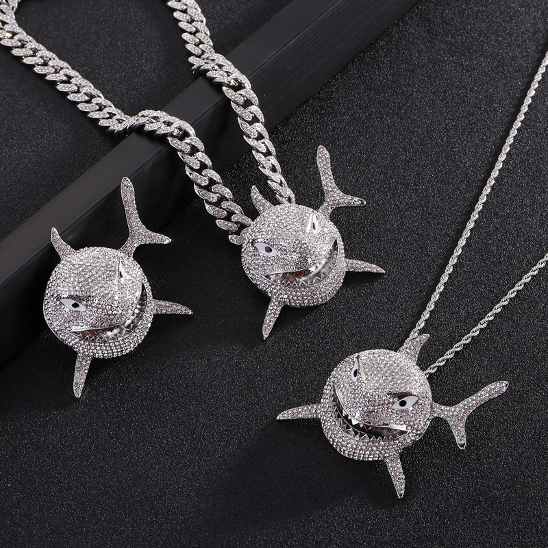 Pendant Necklaces Hip Hop 6IX9INE Shark Pendant Necklace For Men Women Icy Jewelry With Iced Out Crystal Miami Cuban Chain Choker Fashion Jewelry 2307