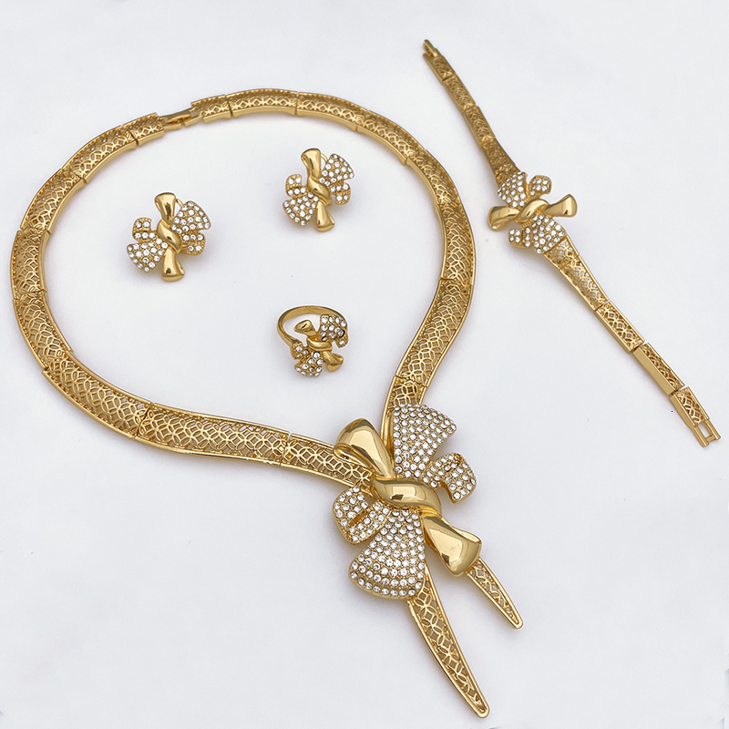Wedding Jewelry Sets Italy Gold Plated Jewelry Sets For Women Bowknot Shape Dubai Jewelry Gold Color Necklace Set Wedding Party Gift 230719