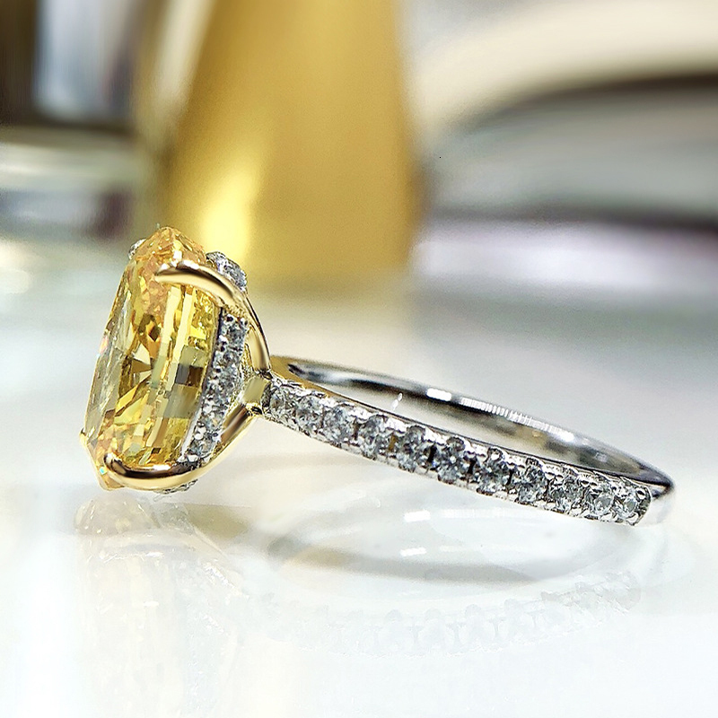 Wedding Rings Luomansi 8*12MM Yellow High Carbon Diamond Silver Ring 100%-S925 Silver Jewelry Wedding Party Woman Gift 230718