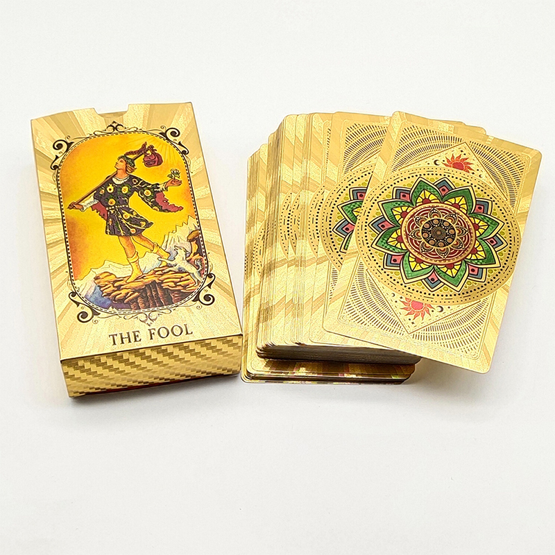Outdoor Games Activities Terrific Gold Plastic Tarot Cards Marvellous Predictive Divination Board Games Waterproof Astrology Deck With Booklet 230718