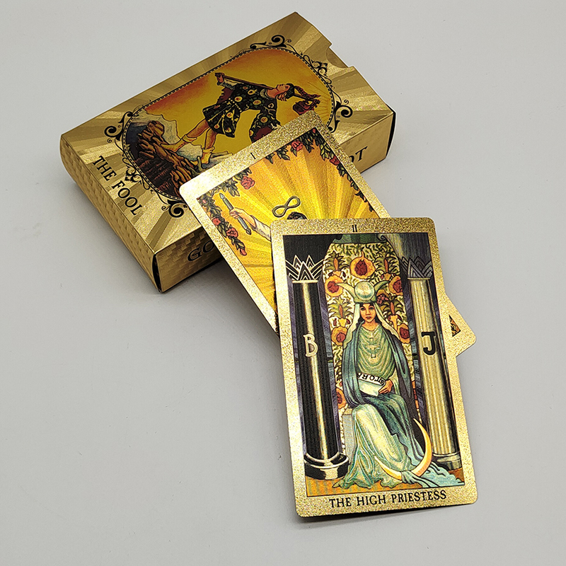 Outdoor Games Activities Terrific Gold Plastic Tarot Cards Marvellous Predictive Divination Board Games Waterproof Astrology Deck With Booklet 230718