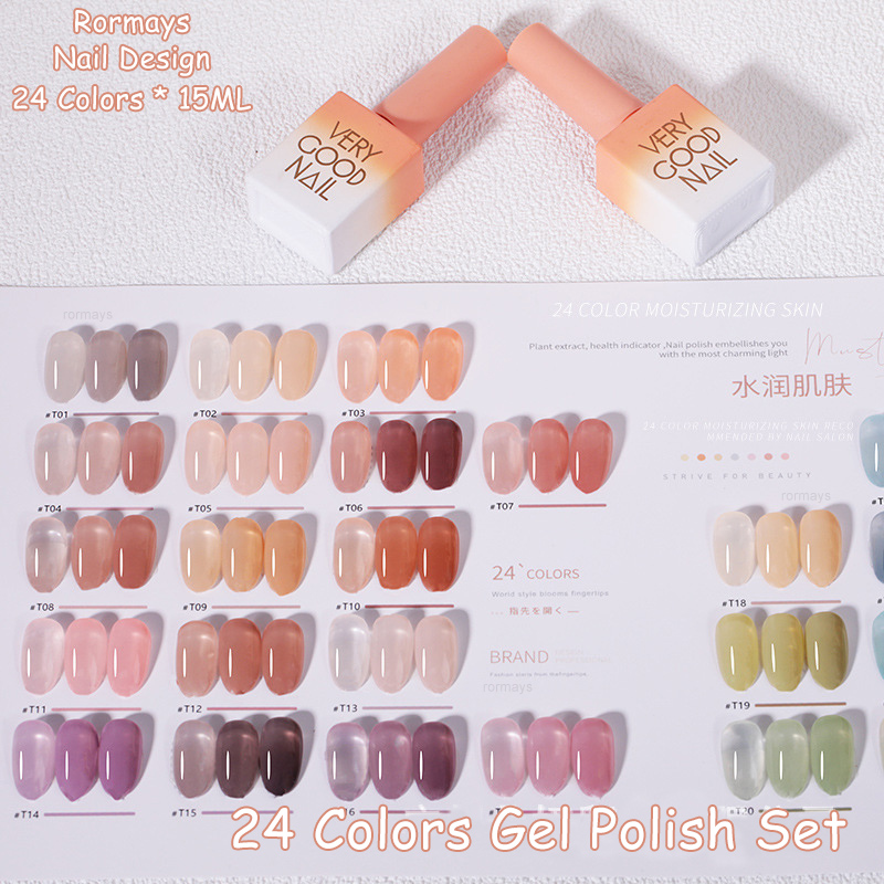 Rormays Gel Nail Polish 24 Color Suit Skin Nude Jelly Color UV LED Semi Permanent Light Therapy Varnish Gel Ice Penetration Nail Salon Art Factory Who