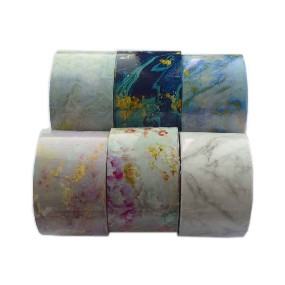Stickers Decals 1 roll marble pattern nail foil transfer sticker Japanese style pink blue finger art decal gel slider manual 4CM * 100M 230718