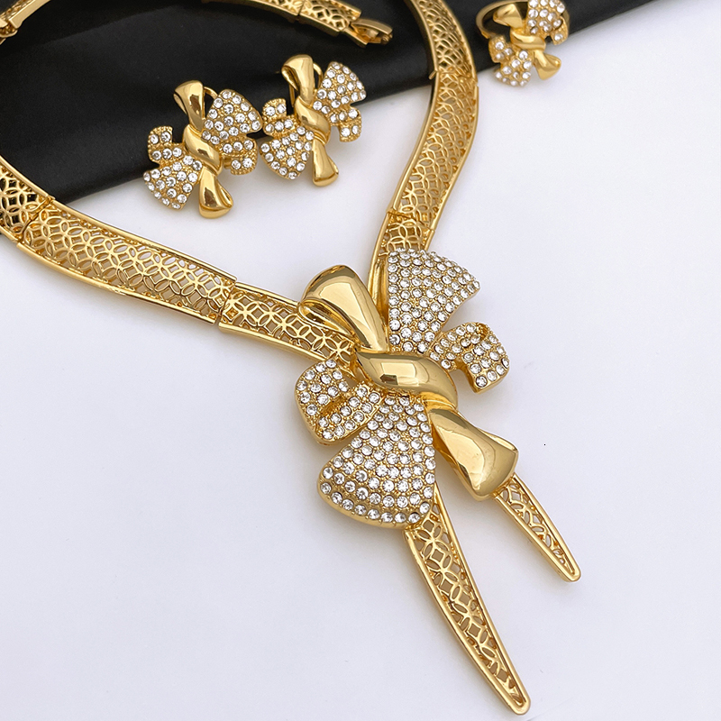 Wedding Jewelry Sets Italy Gold Plated Jewelry Sets For Women Bowknot Shape Dubai Jewelry Gold Color Necklace Set Wedding Party Gift 230719