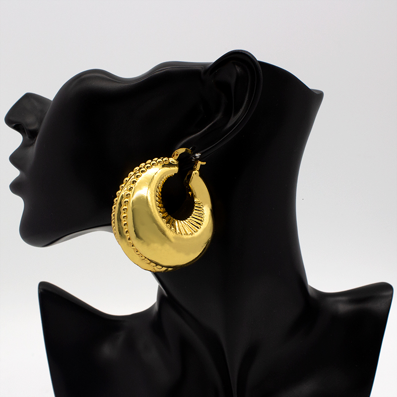 Stud Big Earrings Women Hoop Earrings Dubai African Gold Plated Jewelry Geometric Big Round Circle Clip Earings For Party Wedding 230718