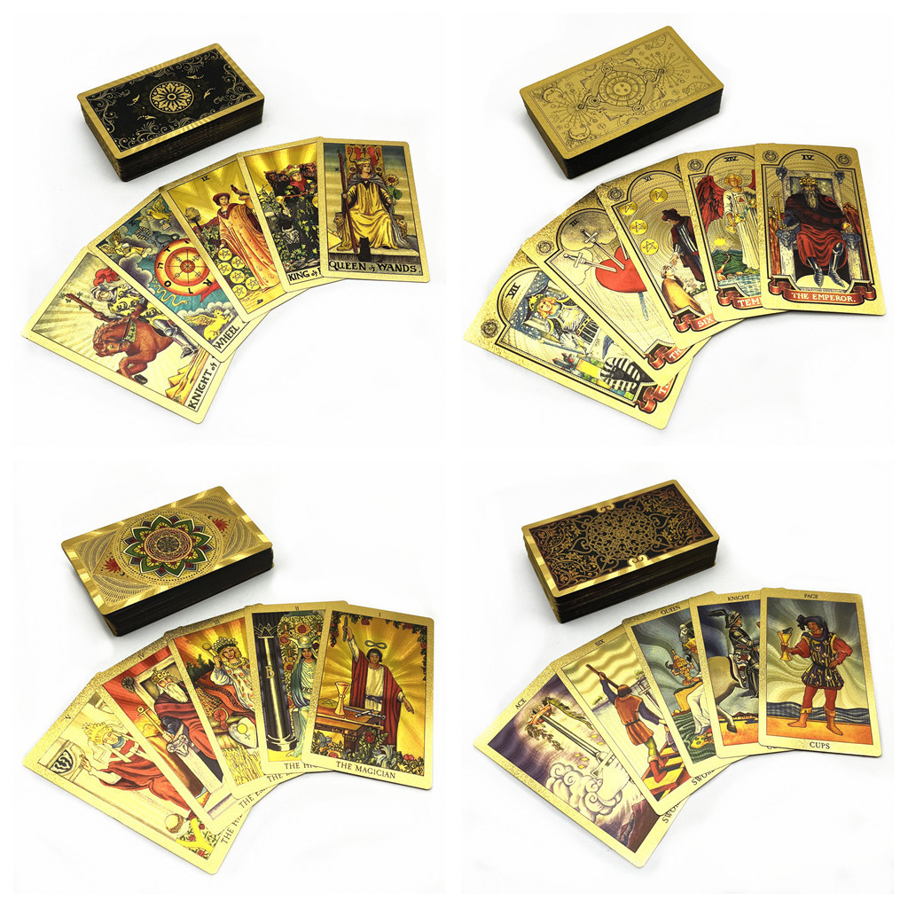 Outdoor Games Activities Gold Foil Tarot Cards Gold Plastic Divination 1 Deck 78 Cards Deck Witch Board Game With Guide Book L752 230718