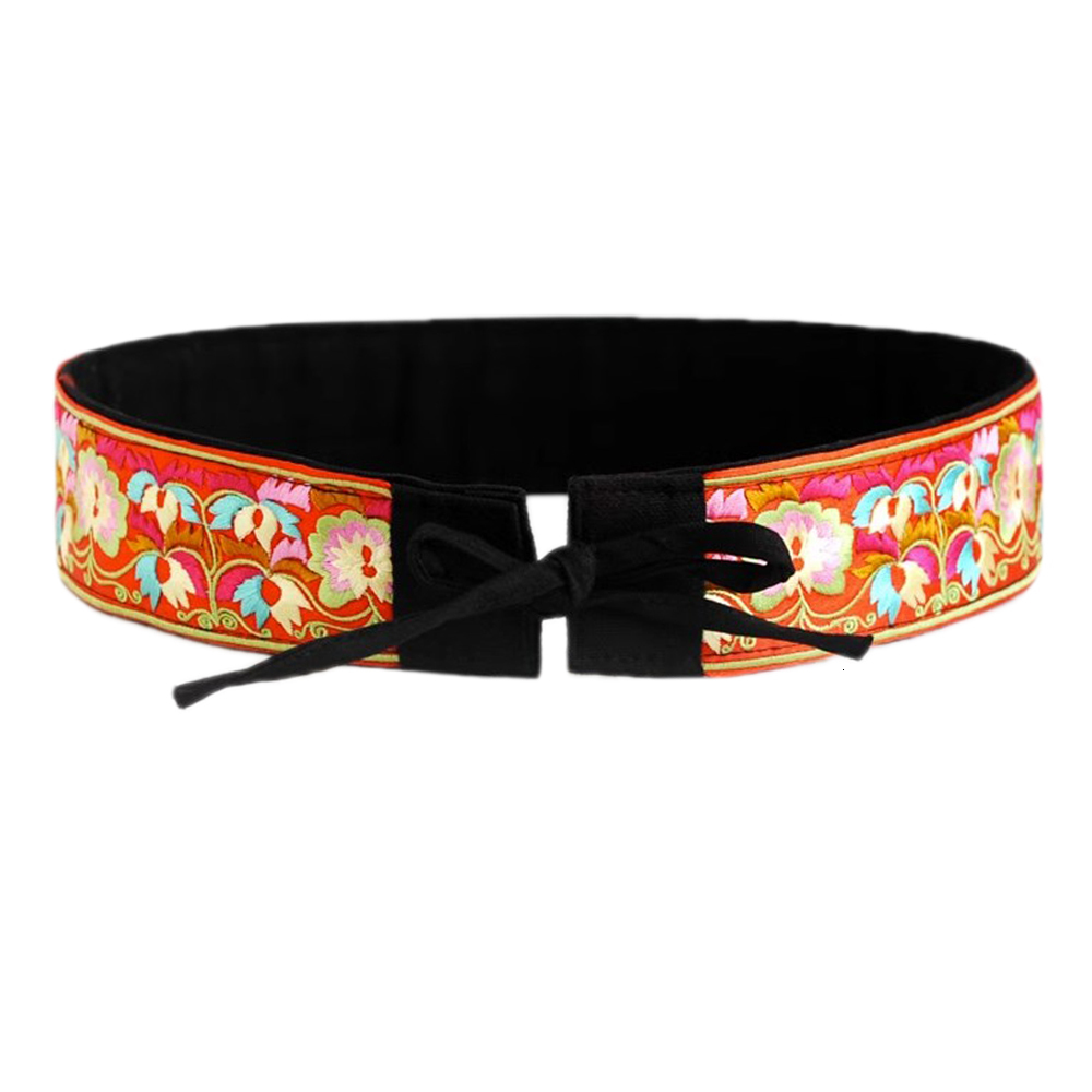 Neck Tie Traditional Floral Embroidered Belt Wrap Ethnic Waist for Shirt Dress 230718