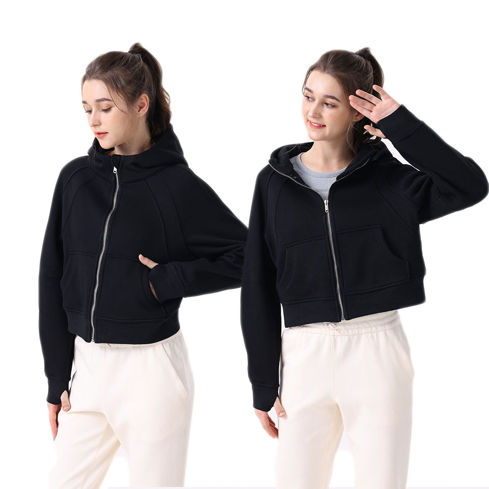 Womens Autumn Hoodies Sweatshirt Yoga Thick Jacket Ladies Gym Workout Coat Full Zipper Fleece Loose Workout Pullover