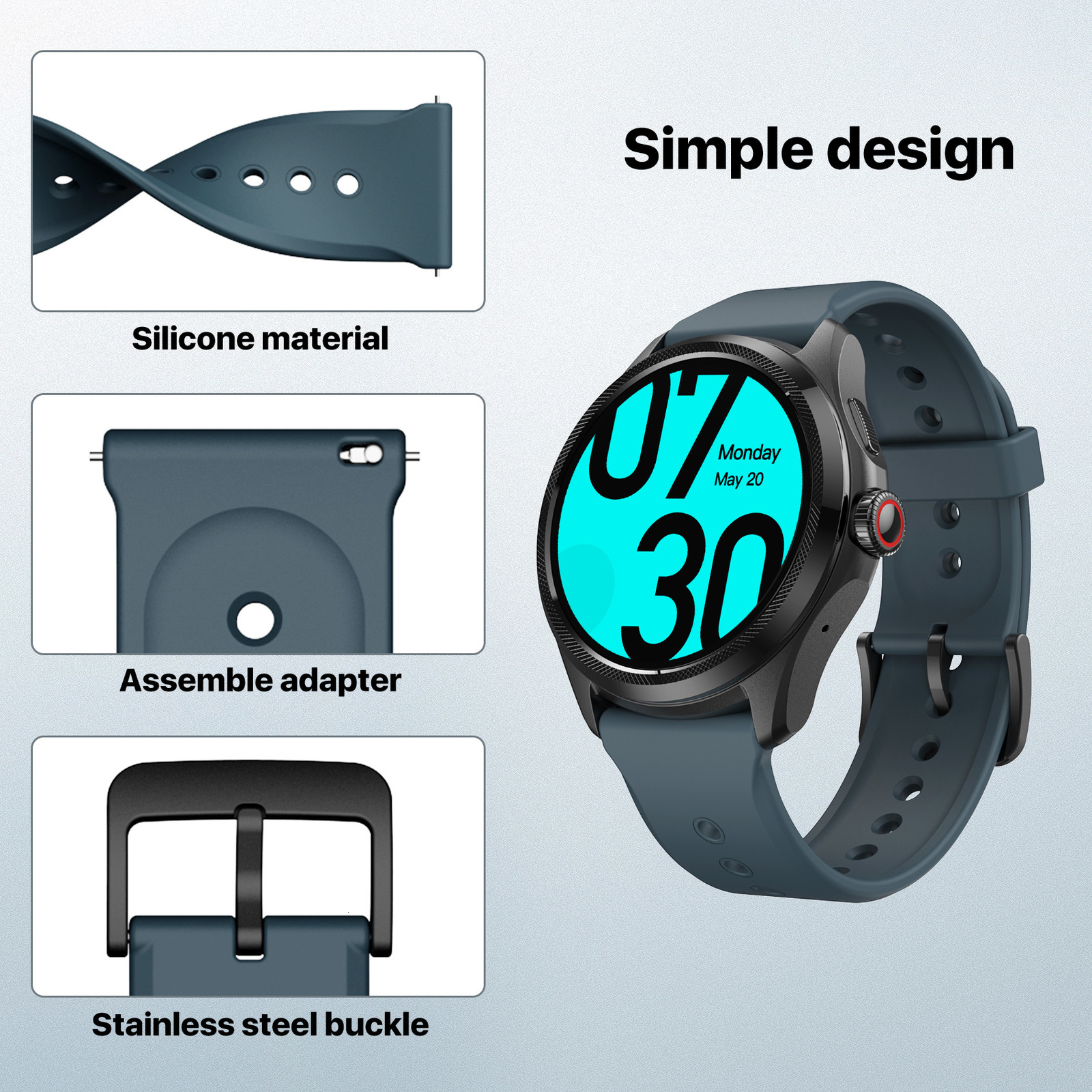 Watch Bands TicWatch Pro 5 Watch Band Replacement Watch Strap 24mm Width Silicone Rubber Watch Strap 230718
