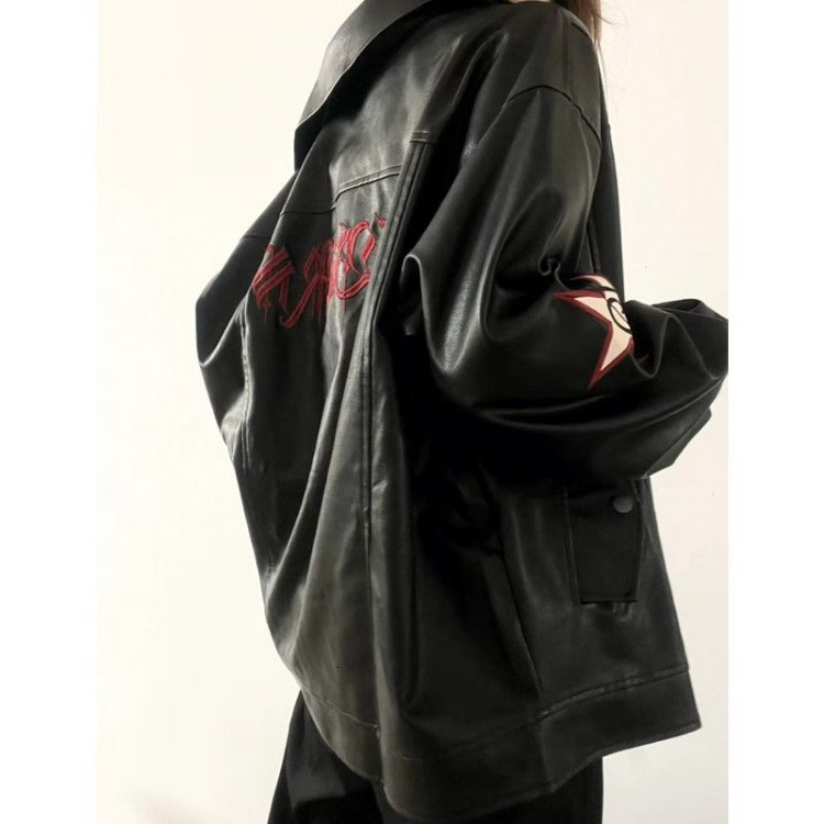 Women s Jackets Streetwear for Women Fashion Harajuku Vintage Embroidery PU Coat Y2k Tops Oversized Outwear Casual Korean Ropa Mujer 230718