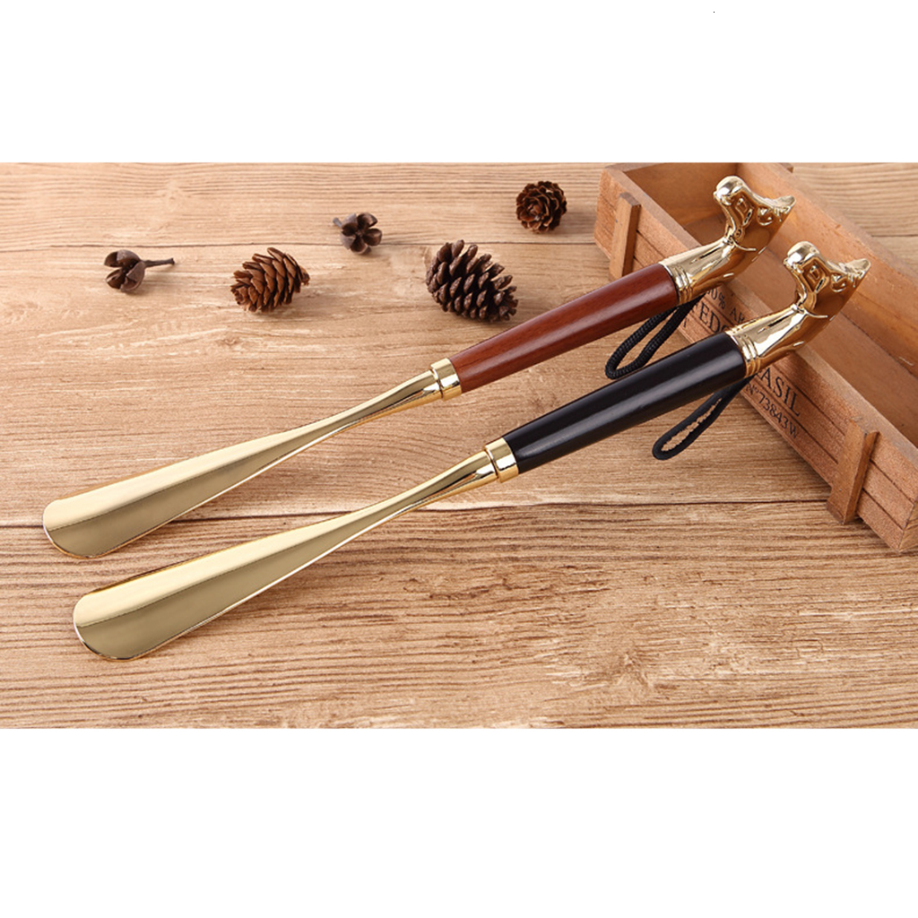 Shoe Parts New Accessories 32 cm Metal Horn Handle Long Remover Shoehorn Handheld Durable Shoeshorn 32cm Wood Hand Lifter 230718