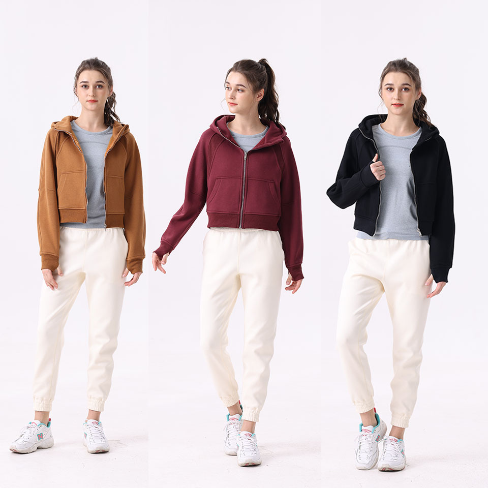 Womens Autumn Hoodies Sweatshirt Yoga Thick Jacket Ladies Gym Workout Coat Full Zipper Fleece Loose Workout Pullover
