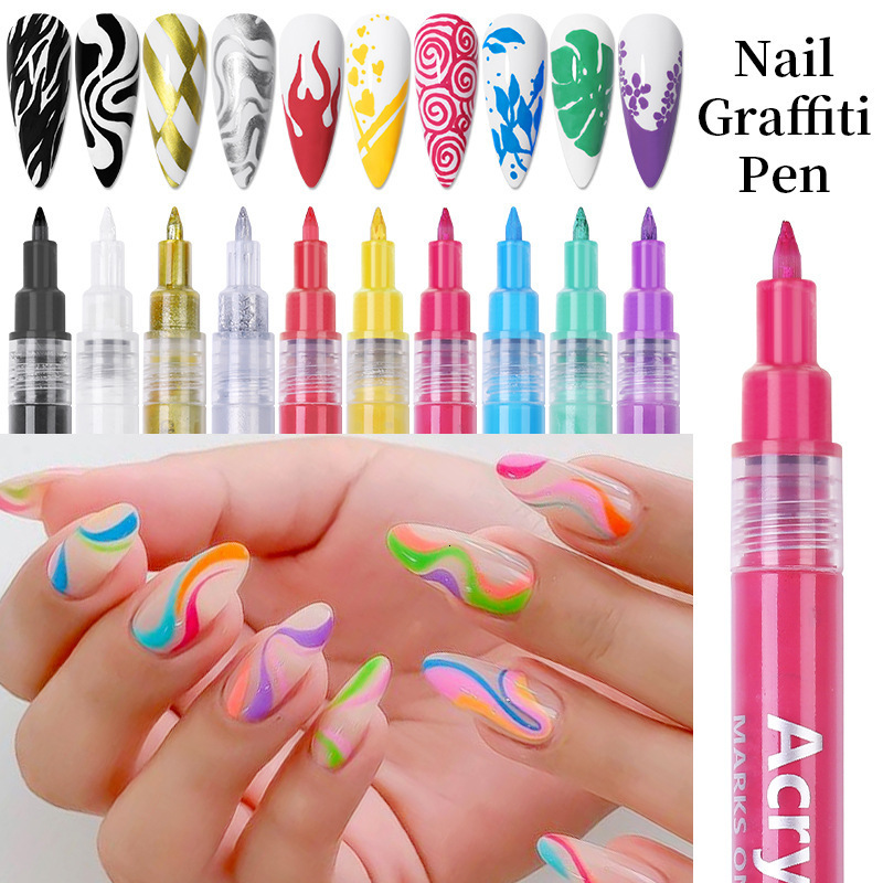 Nail Polish 4/12 pieces of nail art graffiti pens Black UV gel polishing Color painting detail pen DIY nail art gel polishing decoration tools 230718