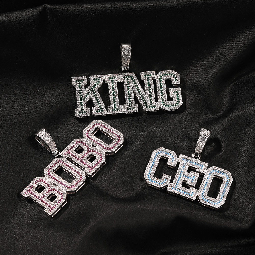 Pendant Necklaces TopBling Hip Hop A-Z Custom Name Letters Pendant Necklaces Courful Zircon Can Choose Real Gold Plated 230718