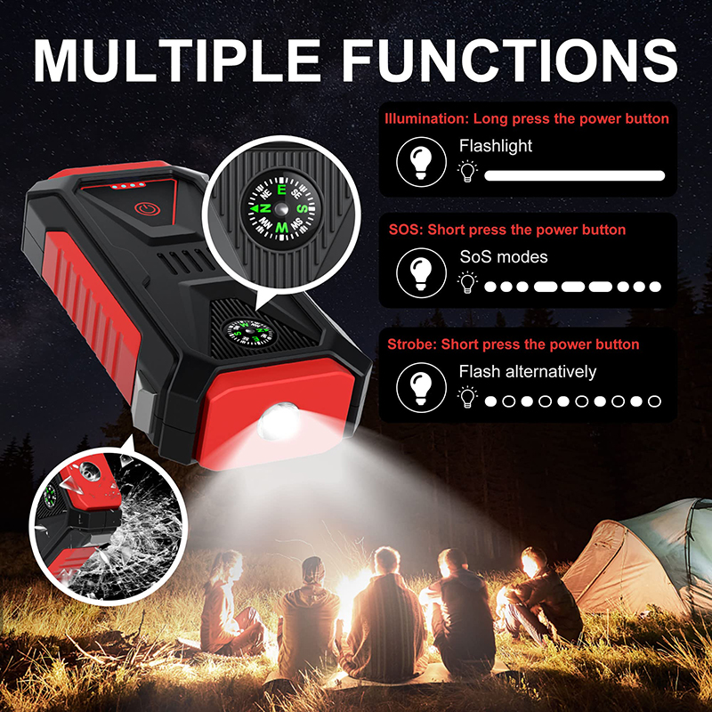 Portable Car Battery Charger Jump Starter 28000mAh Power Bank Smart Safety Hammer LED Light for Auto Truck Motorcycle