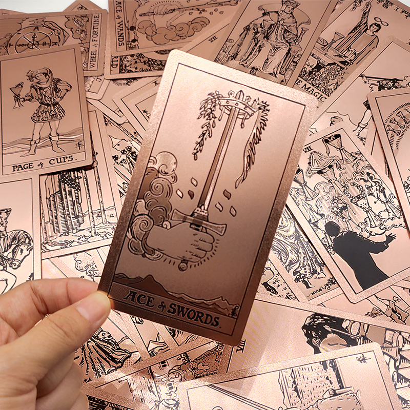 Outdoor Games Activities Gold Foil Tarot Plastic Cards Rose Pink Waterproof Card Deck Mysterious Board Game Divination Cards 230718