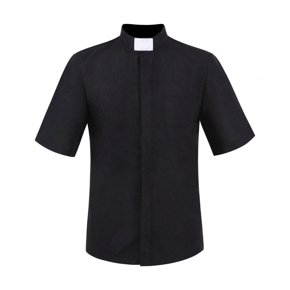 Men's Casual Shirts Priest Collar Shirt Men Clergy Standup Catholic Church Minister Preacher Summer Short Sleeve Tops Roman Blouse S5XL 230718