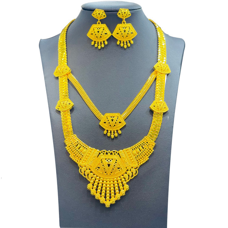 Wedding Jewelry Sets 24K Alloy Dubai Jewelry Set For Women Necklace Earrings Indian Thailand Bride Wedding Two Piece Set Wholesale 230719