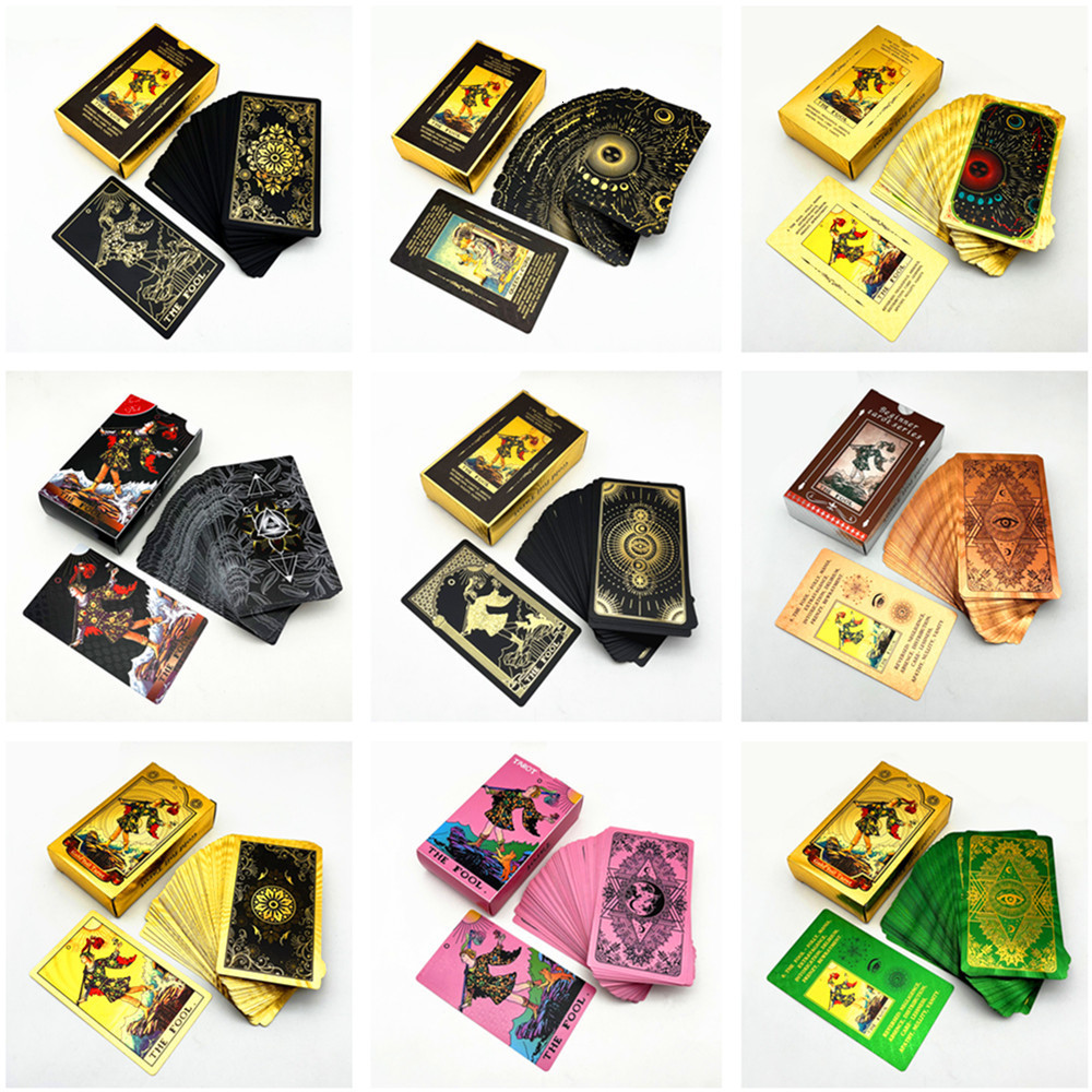 Outdoor Games Activities 1 Deck Plastic Tarot Cards Waterproof Durle Rider Waite Gold Black Blue Cards Divination With Guide Book L742 230718